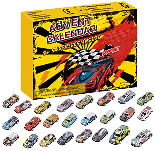 Adventskalender 2025 bil barn 24 stycken rallybil racingleksak julkalender leksak jul nedräkning kalender party bil leksak gåvor överraskning vit