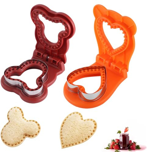 CZAYEFNH Set De 2 Cortadores De Sándwich con Función De Sellado - Corta-Sándwiches De Acero Inoxidable En Adorables Formas De Oso Y Corazón - Diseño DIY Fácil para Sándwiches De Bolsillo