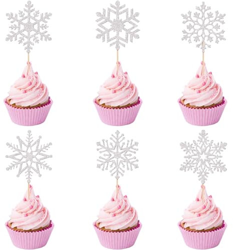Décoration Gâteau Flocon de Neige pour Noël et Anniversaire - 24 Pièces (B)