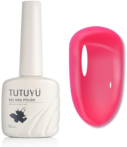 TUTUYU Jelly Hot Pink Gel Smalto trasparente Neon Pink Gel Smalto per manicure in salone o fai da te a casa, 0,41 once estate primavera