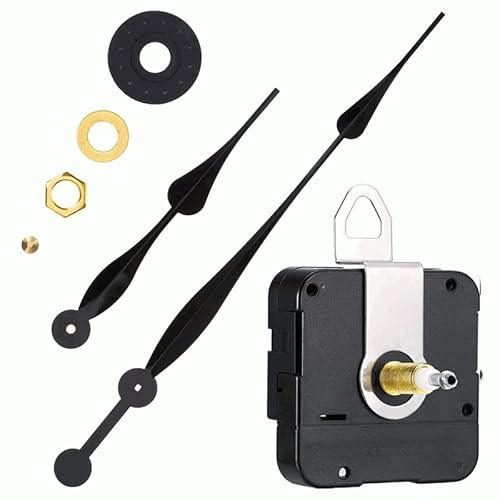 TECHZOCO Mecanismo Movimiento Reloj Cuarzo silencioso, Kit de reparación de Reloj, Reloj creación 3D, manijas Reloj, Movimiento del Reloj, Aguja Minutos 203 mm, Aguja Horas 305 mm, Negro
