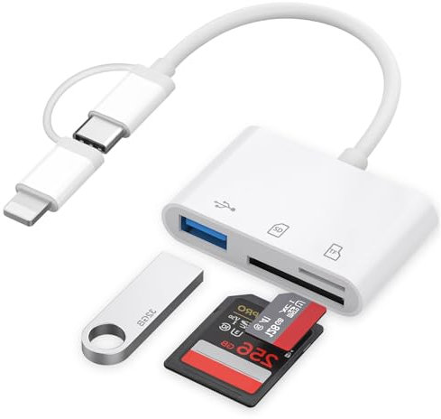 SD Card Reader for iPhone iPad, Lightning & USB C SD Card Reader with Micro SD & SD Dual Slot and USB Port, Camera Card Viewer Photography Memory Card Adapter
