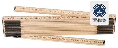 BAUMA® Zollstock 3 Meter Natur [10er-Set] – Robust & präzise für vielseitige Messungen – Gliedermaßstab aus Glasbirkenholz mit Duplex-Skalierung – Made in DE