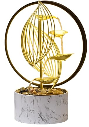 Qingyinge 15'' H Large Golden Tabletop Water Fountain with Led Light for Indoor Meditation Yoga Spa Room Decor