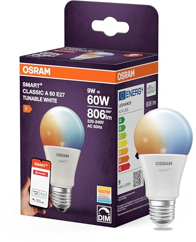 Osram SMART LED Lampe A60 Kolbenform E27, 9W ZigBee 3.0, Tunable White 2700-6500K, dimmbar, Alexa, Google Assistant