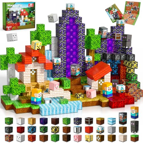 Goody King Bloc de Construction Magnétique 100 Pièces - Set Portail de la Forêt avec Lave, Animaux - Jeu de Construction Magnétique Montessori - Jouet STEM Éducatif pour Enfants 3+ Ans - Idée Cadeau