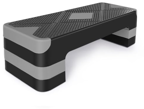 Grey Aerobic Step Platform, Foldable Design, Compact Fitness Stepper