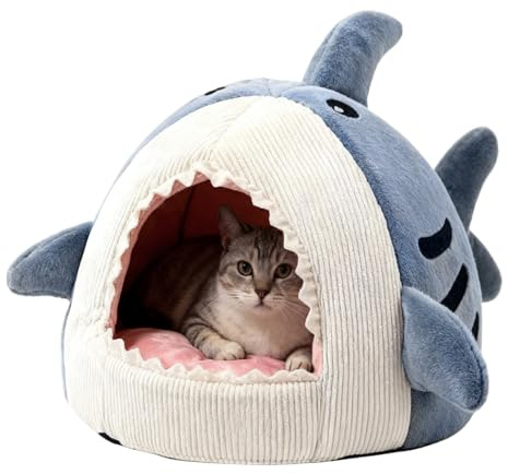 Syengery Lit Caverne De Chat | Nid De Requin Lavable À Anti-Dérapant - Lit Douillet Hivernal pour Chat avec Cave Mignonne | pour Chiot Et Petit Chien Intérieur Dormir Apaisant Chambre Salon Balcon