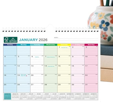 Calendario de pared 2026-2027 | Calendario semanal mensual de bloques rayados - Calendario de pared de escritorio de enero de 2026 a junio de 2027 | para citas, horario académico, oficina en casa