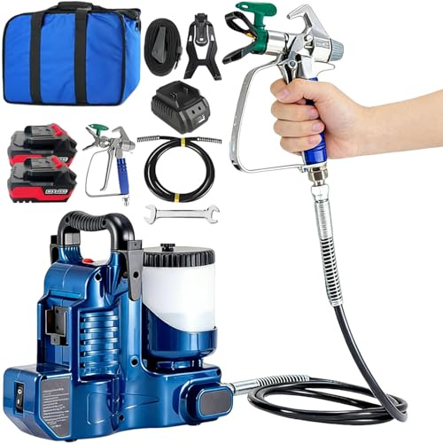 twostronking Pistola De Pintura Electrica 750 W, Maquina De Pintura Airless 1,2 L, 12,5 Mpa, Presión Ajustable En 6 Niveles, con 2 Baterías De 21 V Y Manguera De 1,80 M, 2 L/Min, para Paredes, Vallas