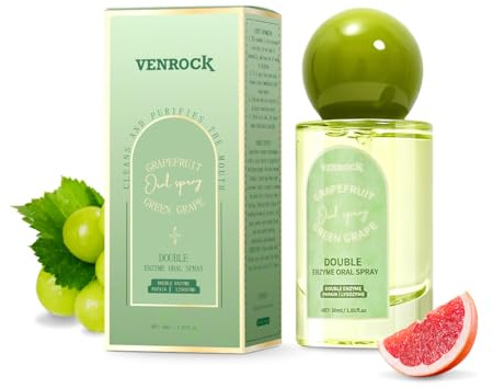 Venrock Double Enzyme Oral Spray Long-Lasting Freshness, Alcohol-Free Oral Spray for Breath Care, Grapefruit Green Grape Flavor, Travel-Sized Breath Spray with Papain & Lysozyme, 30ml/1.01 Fl Oz