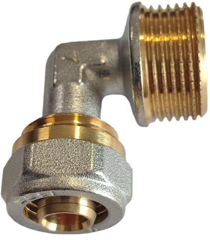 SKIR'CO 1 pz Gomito per tubo di compressione 16 mm x 3/4, raccordo a gomito a compressione a 90 gradi in ottone nichelato con filettatura maschio, connettore per tubo