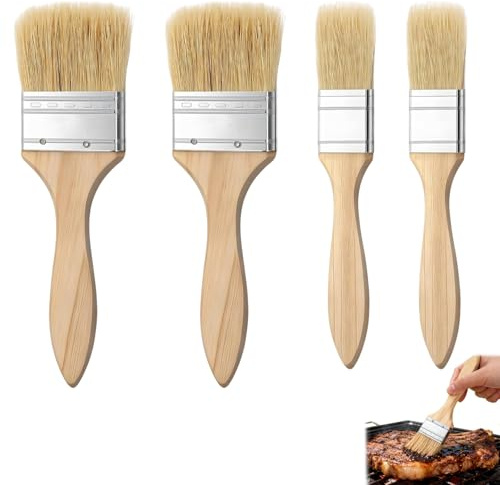 MAXMURYS Pennelli da Cucina 4 Pezzi con Setole Naturali, Pennelli da Pasticceria in Legno di Salice per Uovo, Burro, Olio e Glassa, 2 Misure per Pane, Torte, Forno e Barbecue