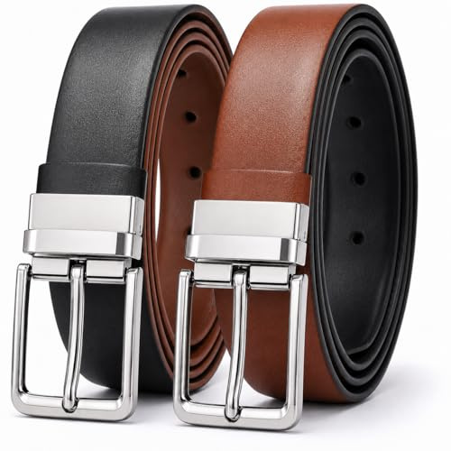 Cinturón Hombre Cuero Piel Reversible Hecho en España, Hebilla Metálica Elegante, Doble Cara Negro/Marino, Ajustable, Estilo Formal Casual para Traje, Oficina, Vaquero y Negocios