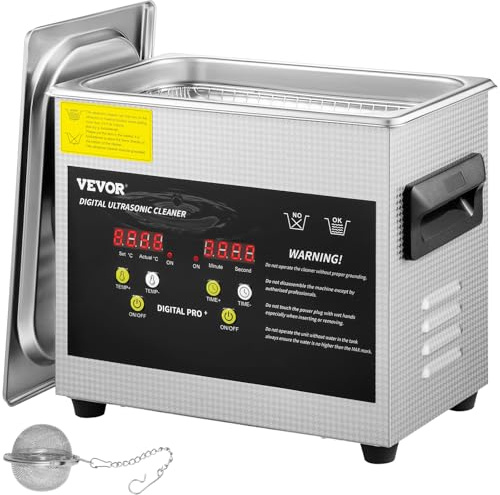 VEVOR 3 L digital ultraljudsrengörare, 200 W uppvärmning, ultraljud 120 W, ultraljudsbricka med värme och timer, ultraljudsrengöringsenhet i rostfritt stål, för smycken glasögon klockor