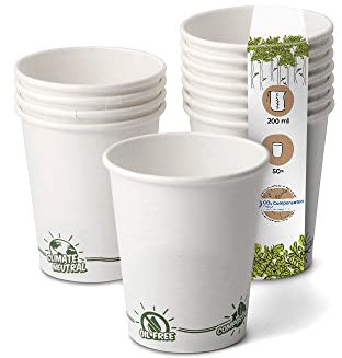 GREENBOX Vasos de papel reciclables para café blanco con revestimiento EcoUp© Icon y PLA, 50 vasos desechables para café para llevar, biodegradables, 200 ml, 8 onzas, vasos de café desechables