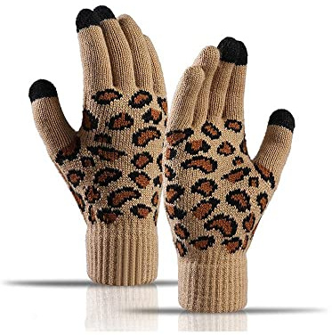 Uteruik Gants en tricot pour femme - Imprimé léopard - Gants d'hiver chauds pour sports de plein air, cyclisme, escalade, randonnée, chasse (#A)