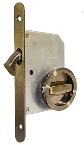 bricoleva.it Kit Serratura Porta Scorrevole Rosetta Tonda Con Nottolino, Maniglia con Serratura per Porta Scorrevole (Colore Bronzato)