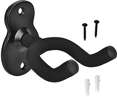 Midyrrg Electric Guitar Wall Mount - Angled Metal Hanger With Protective Sponge Hook - Black Bracket Stand for Bass, Acoustic, Ukulele, Banjo