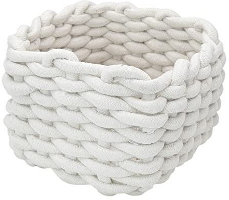 JJQHYC Cotton Rope Basket Woven Storage Baskets White Rope Desktop Basket Organizer Bathroom Storage Baskets for Cupboard Nursery Decor