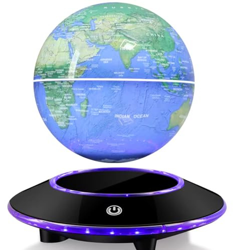 Levitating Globe, Rotating Floating 6 Inches Magnetic Levitation World Map Globe Lamp, Cool Gifts for Christmas, Birthday, Home Office Decor (White Lights)