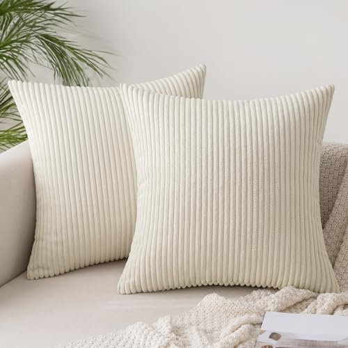 Slozzi 2er Set Kordsamt Kissenbezug Beige 50x50cm Kissenbezüge Kissenhülle Sofakissen Dekokissenbezug Couchkissen Weich für Sofa Schlafzimmer Wohnzimmer Balkon