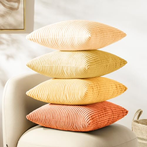 Softalker Hersbt Kissenbezug 40x40 cm Gelb Orange Cord 4er Set Bunte Kissenhüllen Kissenbezüge Sofakissen Dekokissen Couchkissen Herbstdeko Modern für Wohnzimmer Sofa Garten Hotel Büro Halloween