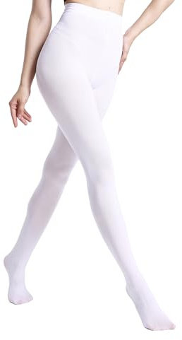 MATHACINO Women's 80D Solid Color Soft Semi Opaque Pantyhose Colored Tights High Waist Womens Tights(White, S/M)