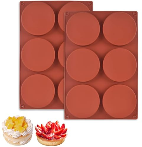 Techchii Stampi in silicone, rotondi, 10,2 cm, antiaderenti, senza BPA, adatti per forno e lavastoviglie, per torte, muffin, hamburger, budini, cioccolato, sapone (confezione da 2, 33 x 22 cm)