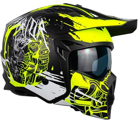 one by Camamoto | Roller- und Motorradhelm, Track Warrior Yellow Jet, Mattschwarz – Gelb, Vollgesichtshelm mit abnehmbarem Kinnschutz, ECE R22-06-Zulassung, Größe L (59 cm)
