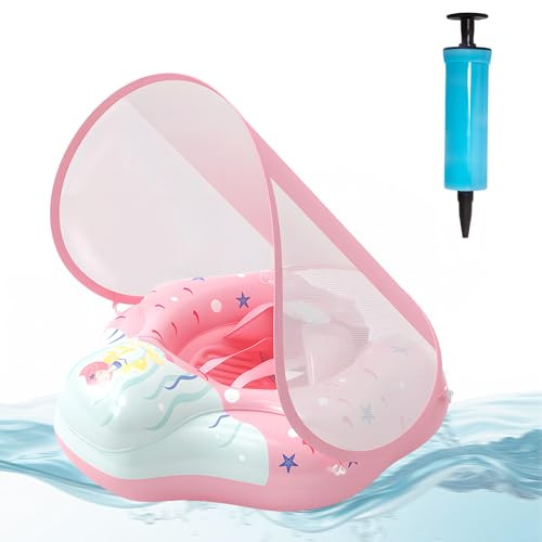 ACTOYS Simring för baby, simring med soltak, simtränare baby, simhjälpring (sjöjungfru, S från 3 till 12 månader)