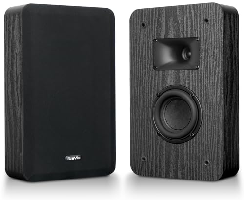 Saiyin On-Wall Speakers (Pair),Flexible Install Wall-Mountable Surround Speaker,4 Ohms,3.5-Inch Woofer with Horn Tweeter,2-Way Passive Speakers for Home Theater, Living Room,Office
