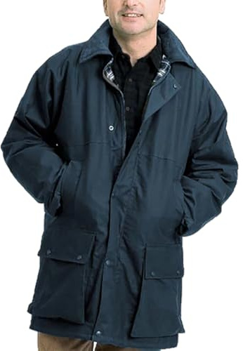 Veste cirée rembourrée classique à manches longues et fermeture éclair pour homme, bleu marine, XL