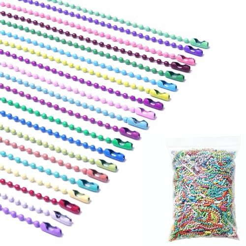 Omeblos 200Pcs Bead Chain Ball Chain Keychain, 10cm Adjustable Mixed Color Dog Tag Chains Beaded Metal Keychain, 2.4mm Beads Chains for Hanging Ornament Jewelry Tags, Jewelry Making, DIY Crafts