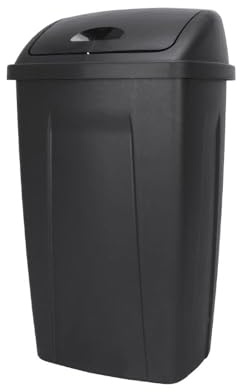 Kitchen Trash Can, 13 Gallon Plastic Garbage Bin with Swing Top Lid, Black