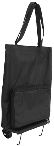 DOITOOL Borsa della Spesa Pieghevole con Ruote Nera Carrello Portatile con Maniglia Rinforzata Grande Capacità per Spesa Quotidiana e Viaggi Tessuto Oxford Resistente e Leggero