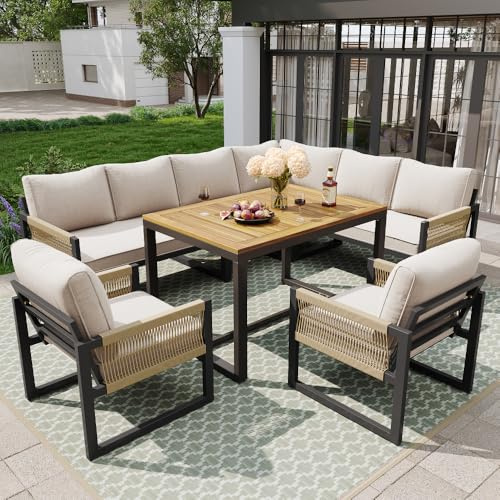 Salon de jardin exterieur 6/8 personnes,canapé de jardin exterieur,ensembles table et chaises de jardin pour 7-8 personnes,salon de jardin exterieur bois,adaptés aux jardins,balcons et terrasses