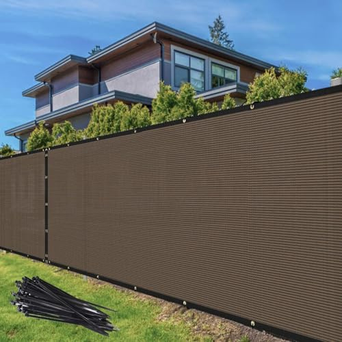 TANG 6' x 50' Privacy Fence Screen Brown Shade Cloth with Grommets, Chain Link Fence Panels Outdoor Mesh Fabric Fencing, Balcony Windscreen Cover,Temporary Garden Fencing for Yard Deck Pool
