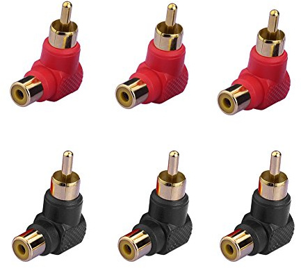 Eightnoo RCA 90 Degree Adapter, 6Pcs Right Angle Adapter Gold Plated RCA Male to Female Connectors for Tight Space