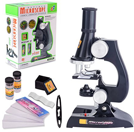 ALEENFOON Microscopio para niños, 450x, 200x, 100x Aumento Kit de microscopio científico para niños con Luces LED Incluye Juego de Accesorios de Juguete para Principiantes Educación temprana