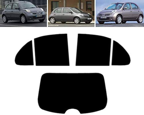 Passgenaue Tönungsfolie für-Nissan Micra 5-Türen 2003-2010 Heck/Seitenscheiben (20% Schwarz)