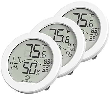 Digital Hygrometer 3 Pack Room Thermometer and Humidity Gauge LCD Hygrometer with Max and Min Records (White)