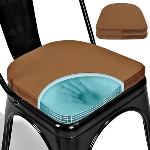 SINOSSO Kitchen Magnetic Metal Chair Cushions Set of 2, 14 Luxury Velvet Memory Foam Seat Pads for Cafe Stackable Chair (U-Shape, Brown, 2)