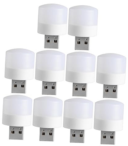 HOMSFOU 10 pezzi luce notturna USB ricaricabile, luce notturna da viaggio, piccole lampadine a LED da parete per auto, luce notturna a LED, luce rotonda pp bianca