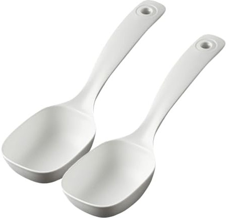 Amosfun Soup Ladle Spoon 2 Pcs Plastic Ladle Spoon Rice Paddle Flatware Asian Soup Spoon Tureen Spoons for Serving Porridge Home Kitchen White Rectangle