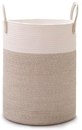 Wäschekorb Geflochten 60L, Tragbarer Wäschesammler Mit Griff, Wäschebox aus Baumwolle, Spielzeug Aufbewahrung, Faltbar, 50 x 40 x 40 cm