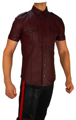 awanstar AW-6651 Burgunderrot Slim Fit Lederhemd Herren Leder Hemd aus echtem Leder (DE/NL/SE/PL, Alphanumerisch, S, Regular, Regular, Burgunderrot)