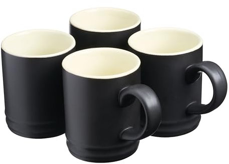 Cooks Professional 4 Piece Espresso Coffee Cup Set | Dishwasher & Microwave Safe Durable Stoneware Stylish Colourful Graduated Design Mini Drinking Mugs | 100ml Capacity | Black