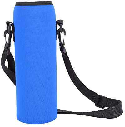 Insulated Water Bottle Sleeve Neoprene Bottle Holder for 1L Drinks with Adjustable Non Slip Strap, Thermal Cooler Cover for Hot and Cold Beverages, Outdoor Sports, Hiking, Cycling (Blue)