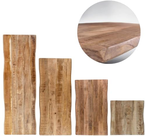 trelevo Holzplatte 100x60 cm, Mangoholz massiv 26mm, Tischplatte lackiert, Baumkantenplatte für Sitzbank, Waschtisch und Beistelltisch